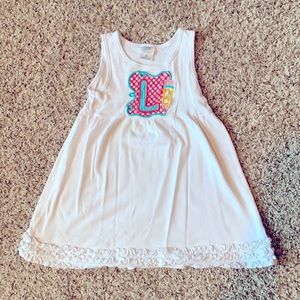 L appliqué back-to-school ruffle dress